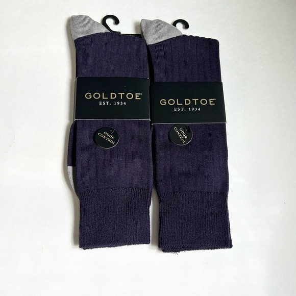 Gold Toe Men’s Purple Rayon Rib Crew Socks 2 Pairs NWT - Picture 2 of 4